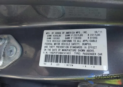 2011 Honda Accord 2.4 Lx z USA, uszkodzony, nr VIN 1HGCP2F3XBA141453